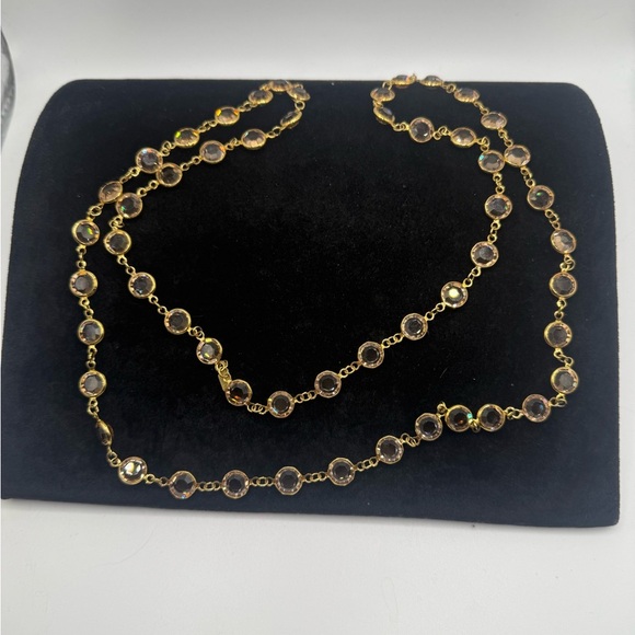 Vintage Swarovski long gold tone round clear bezel-set crystal swan tag necklace - Picture 1 of 2